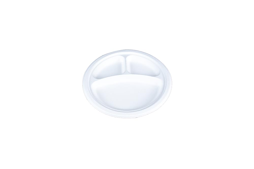 Southern Champion Tray 18136NPF 10" Plate, 3 Compartment, 3 Dividers, White, Champware, Sturdy and Durable, Disposable (Case of 500)