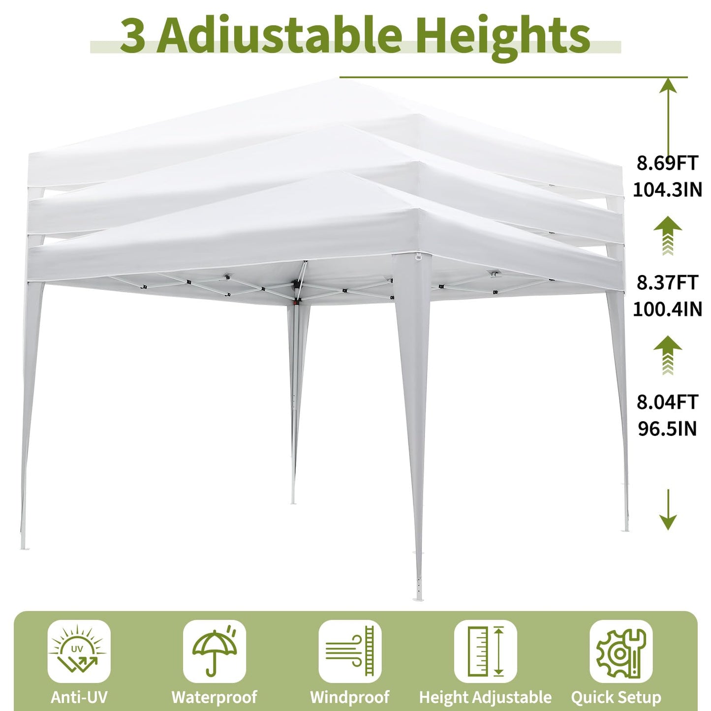 GarveeTech 10x10 Pop Up Canopy Tent with 4 Sidewalls, Heavy Duty Instant Portable Gazebo with UPF 50+ Waterproof Top & Removable Walls for Outdoor, Backyard, Beach, Camping, White