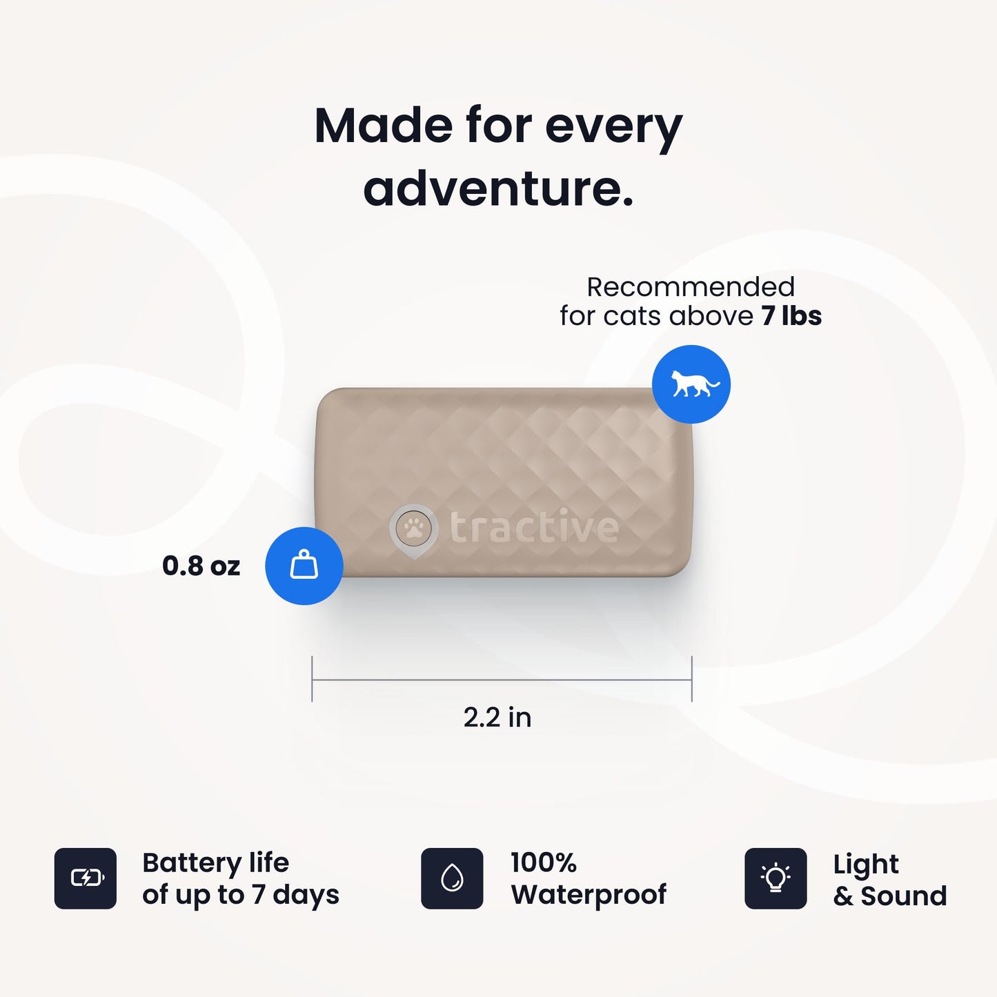 Tractive Smart Cat GPS Tracker with Free 6 Month Subscription | Real-Time Location & Wellness Monitoring for Cats 6.5 lbs+ | Territory & Location History | Up to 5-Day Battery (Brown)