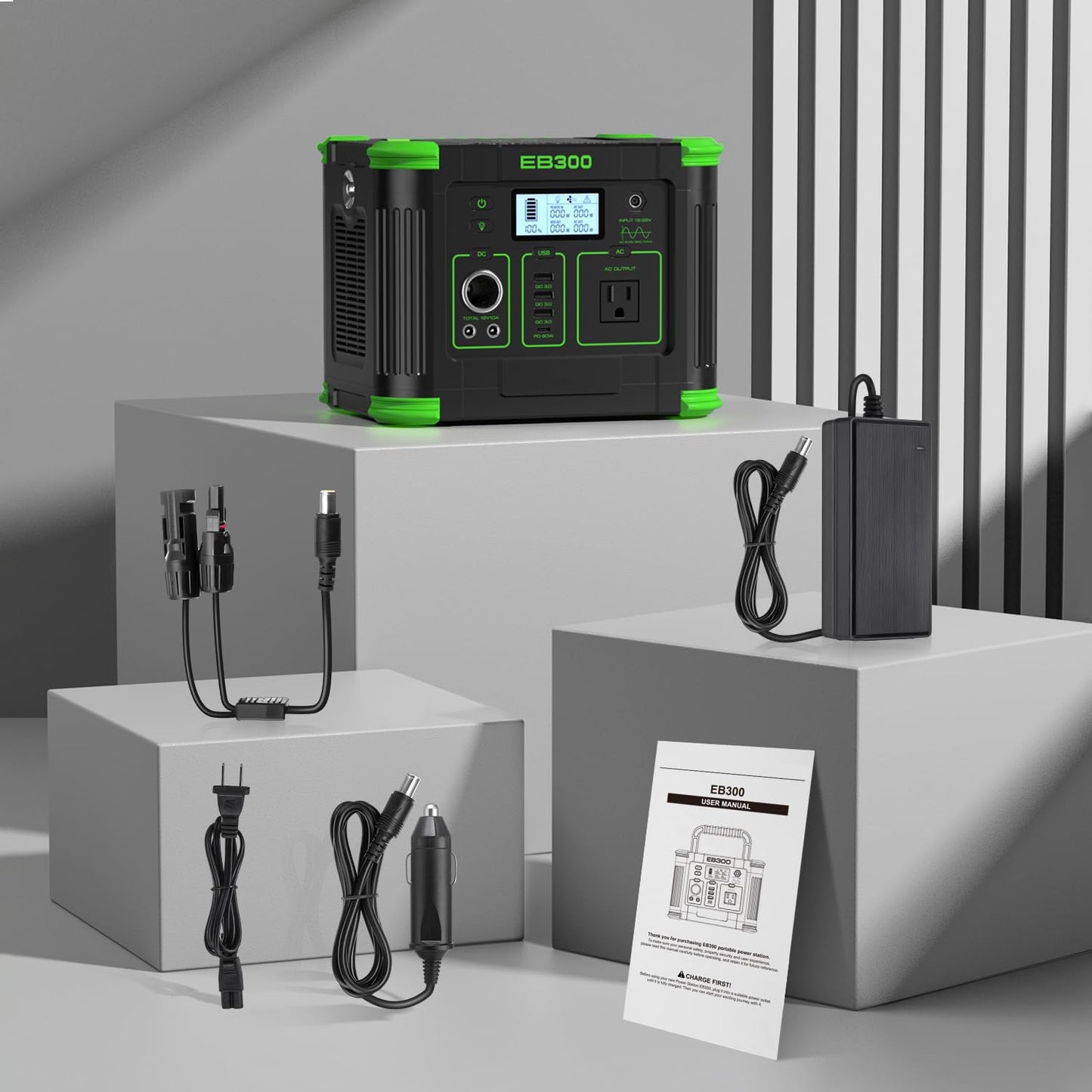 Portable Power Station 330W 288Wh Solar Generator with 60W USB-C PD Fast Charging, Pure Sine Wave AC Outlet, 5W Wireless Charger, LED for Camping, RV, CPAP, Home Emergency Backup, Off-Grid Living
