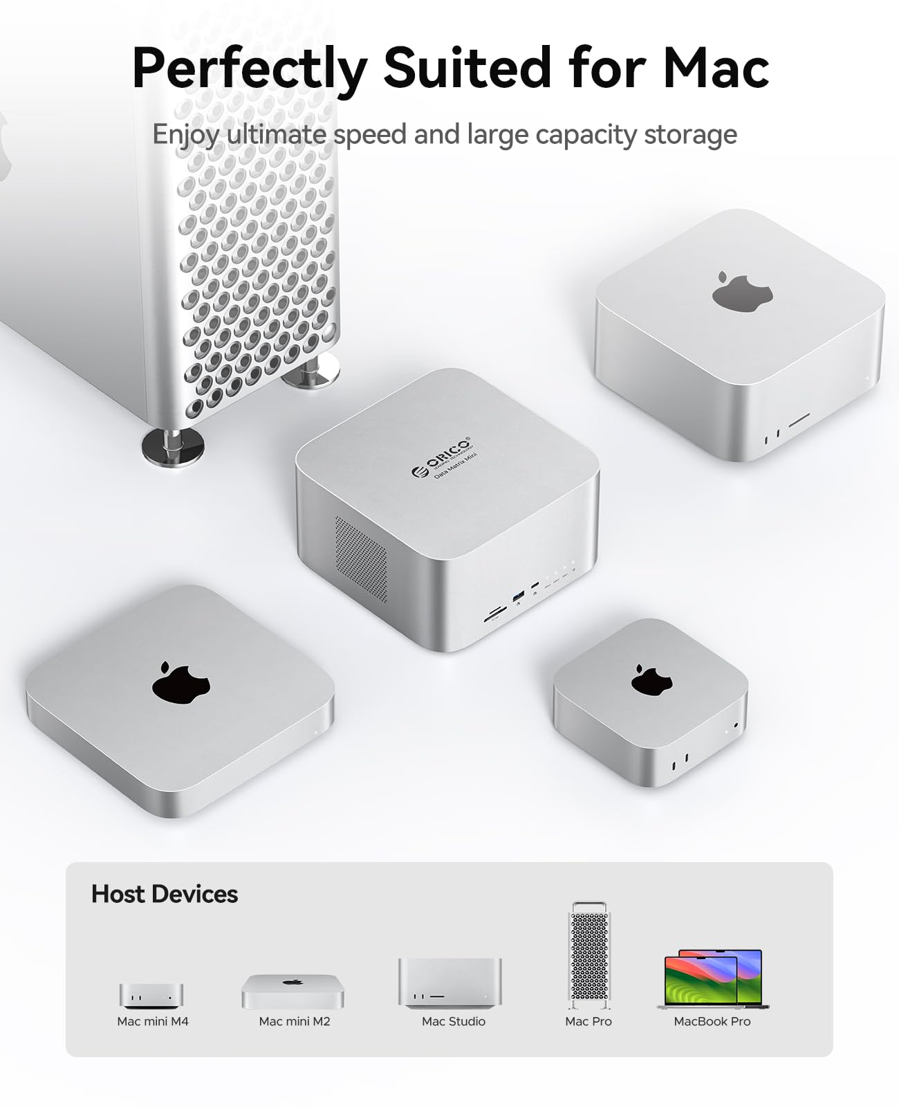 ORICO DataMatrix Mini 10TB Externsion Storage, 2TB SSD with 8TB External Hard Drive, 10Gbps USB-C&USB A Docking Station Compatible with Thunderbolt 3/4/5, SD/TF/CF Card Reader, for MacBook