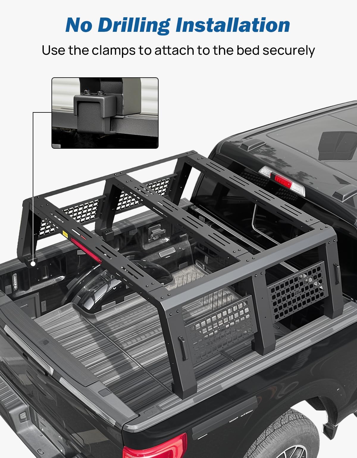 JOYTUTUS Full Size Truck Bed Rack, Overland Bed Racks for Trucks Compatible with F150 F250 F350 Silverado Sierra Ram, 18.8 Inch High Truck Bed Rack for Roof Top Tent, with LED Brake Light Molle Panel
