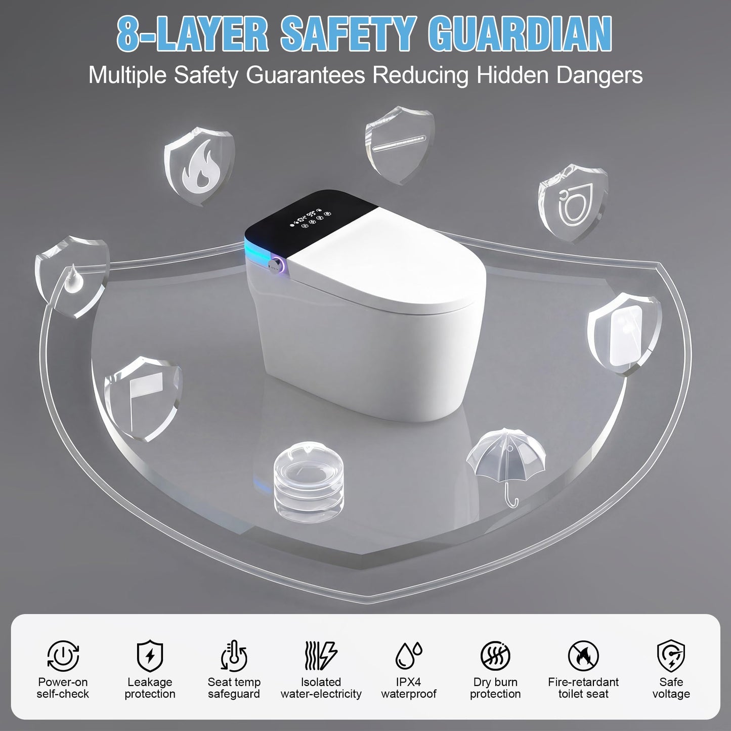Luxury Smart Toilet, Elongated One Piece Toilet with Heated Seat, Dryer, Auto-Lift Lid, Soft Close, Electric Tankless Bidet Toilets for Bathroom with Siphon Dual Flush 0.8/1.2 GPF, MAP 1000g