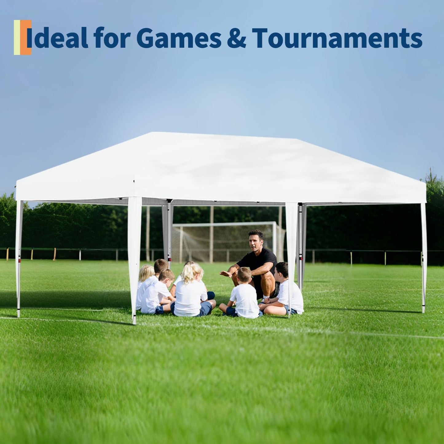 GarveeLife 10x20 Pop Up Canopy with 6 Sidewalls - Heavy Duty Outdoor Canopy Tent with Portable Roller Bag - 3 Adjustable Height, 4 Weight Bags, 8 Stakes & 6 Guy Ropes Included, Blue