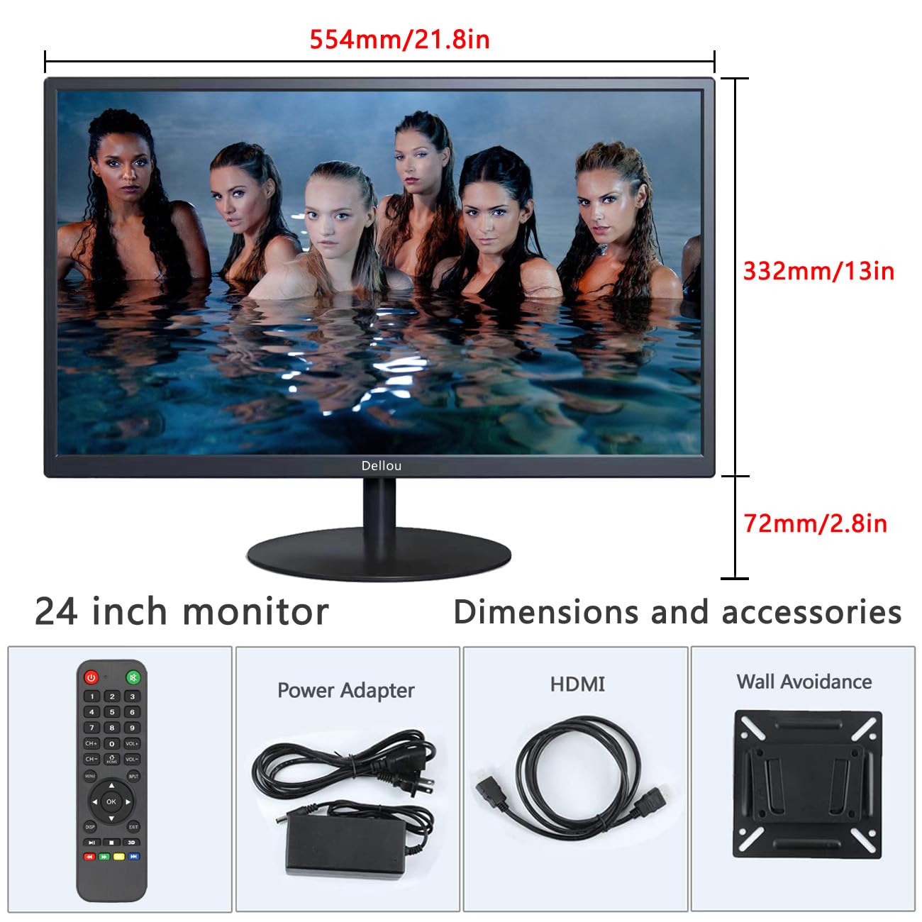 Elweyoo 24 inch Touch Screen Monitoring LCD Display Security Camera Monitor Multifunction Interface HDMI, AV, BNC, VGA, USB, PC Input CCTV Computer Monitor Built-in Speaker, black