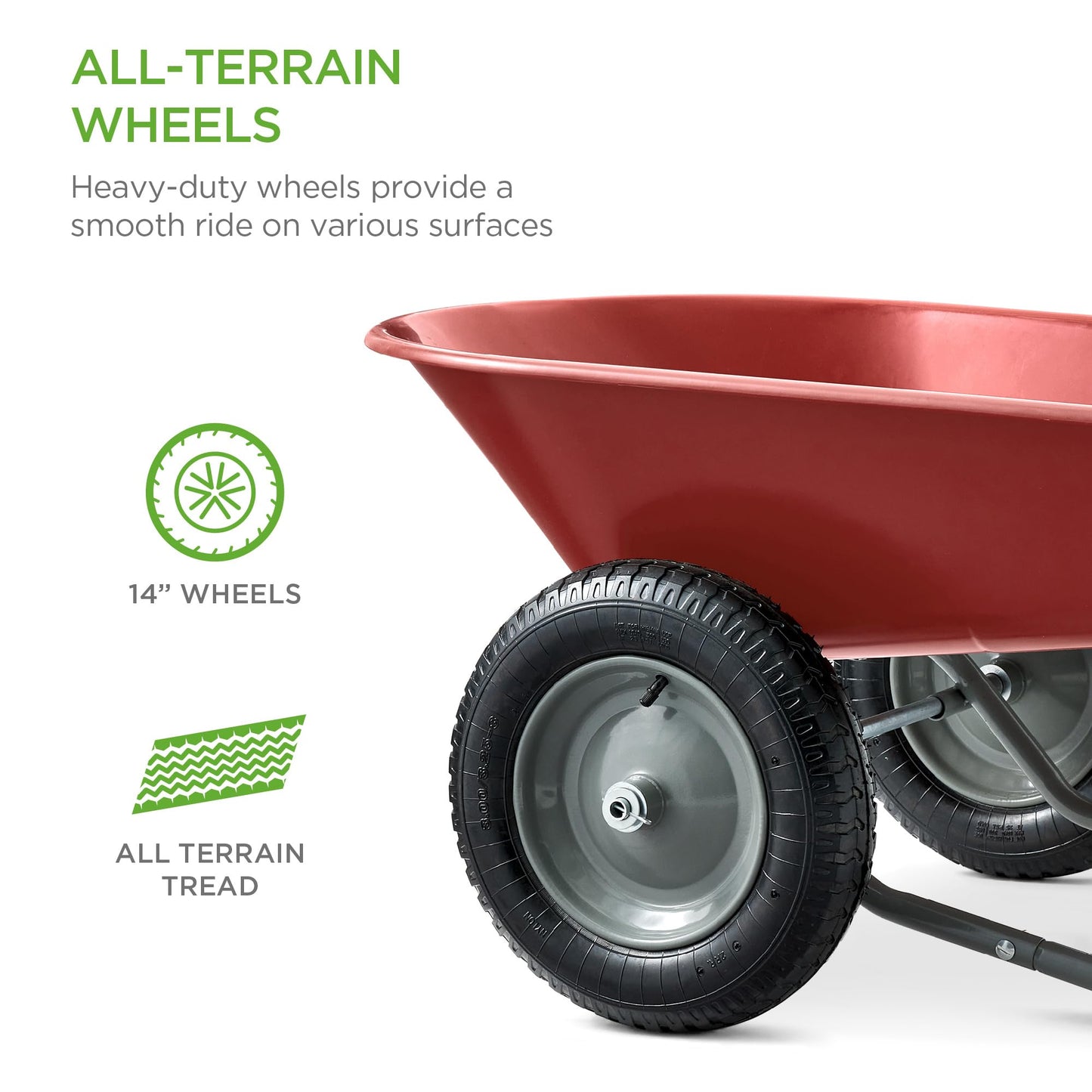 Best Choice Products Dual-Wheel Home Utility Yard Wheelbarrow Garden Cart w/Built-in Stand for Lawn, Gardening, Construction - Red