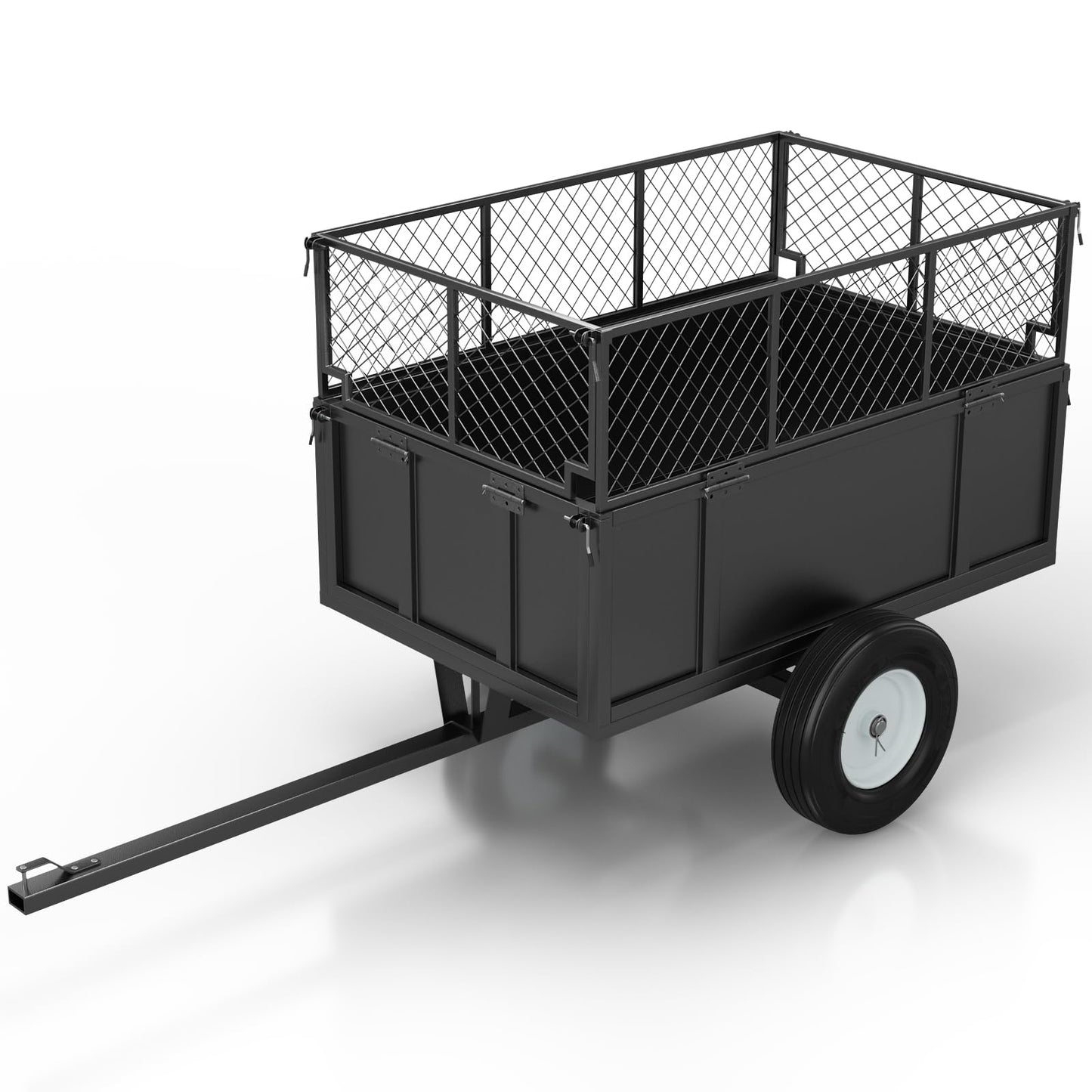 Garvee GarveeTech Heavy Duty 750 LBS Utility Trailer – 17 Cu Ft ATV Dump Trailer with Removable Sides, Pneumatic Tires & Quick-Dump Pull-Behind Yard Cart for Tractors, UTV, Lawn Mowers