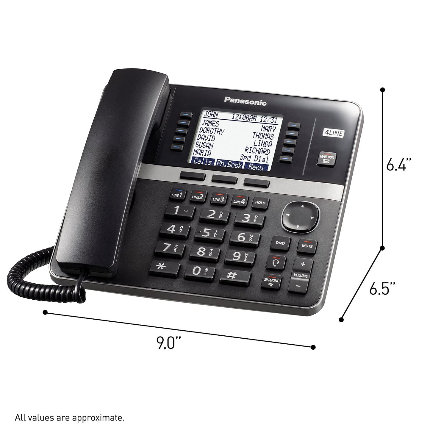 Panasonic Office Phone System, Corded Base Station with 4 Lines, Corded Phone, Expandable to 10 Compatible Panasonic Handsets Wirelessly - KX-TGW420B (Black)