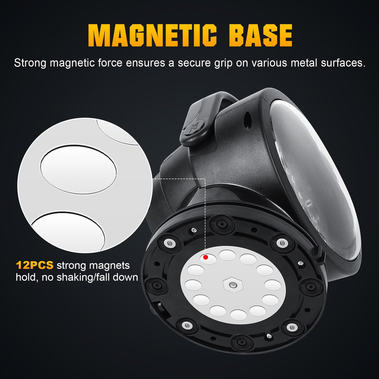 SKYWORLD 8 inch 38W LED Search Light, Portable Magnetic Base 360° Rotating Remote Control Led Work Light, 12V 24V Driving Lights Lamp for Car Off Road Truck 4x4 SUV ATV Protection Emergency Lighting