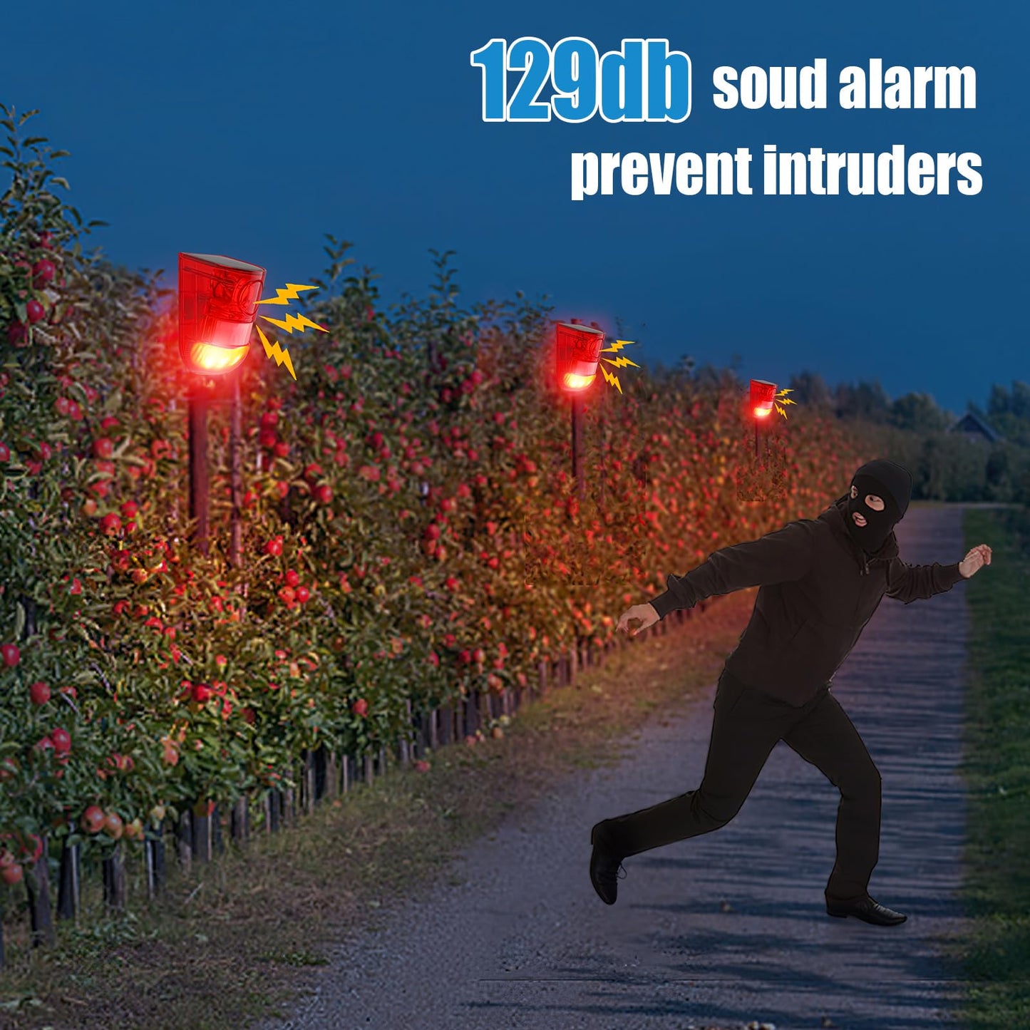 Qualirey Solar Sound and Light Alarm Motion Sensor 129db Outdoor Security Siren Waterproof Activated Detector Driveway Alarm 6 LEDs Flash Warning Deterrent Strobe System for Home, Farm(Red,12 Pack)