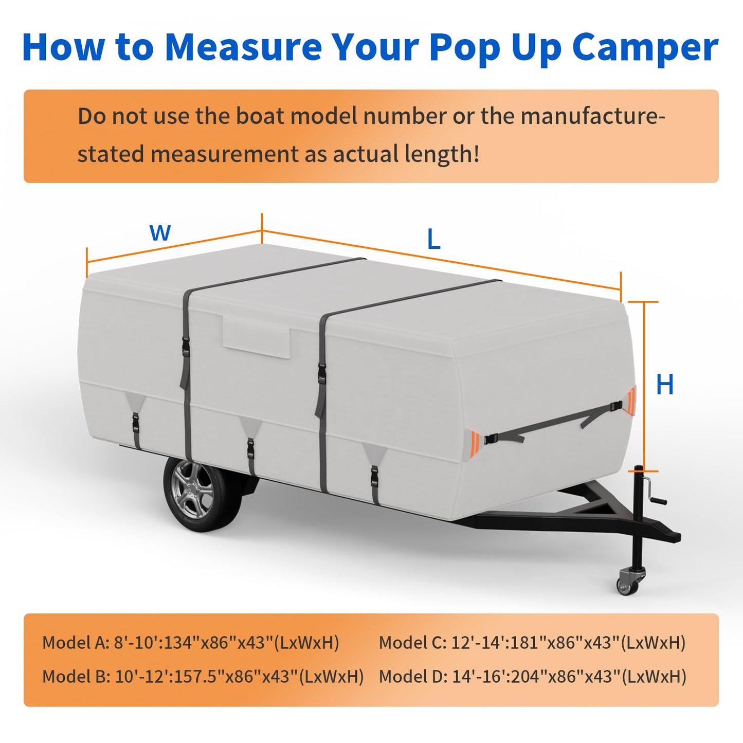 Tuszom True 900D Oxford Anti-Scratch Pop Up Camper Trailer Cover, Upgraded Waterproof Anti-UV Folding Camping RV Cover, Fit 14'-16' with 7 PCS Reinforced Windproof Straps for Motorhome