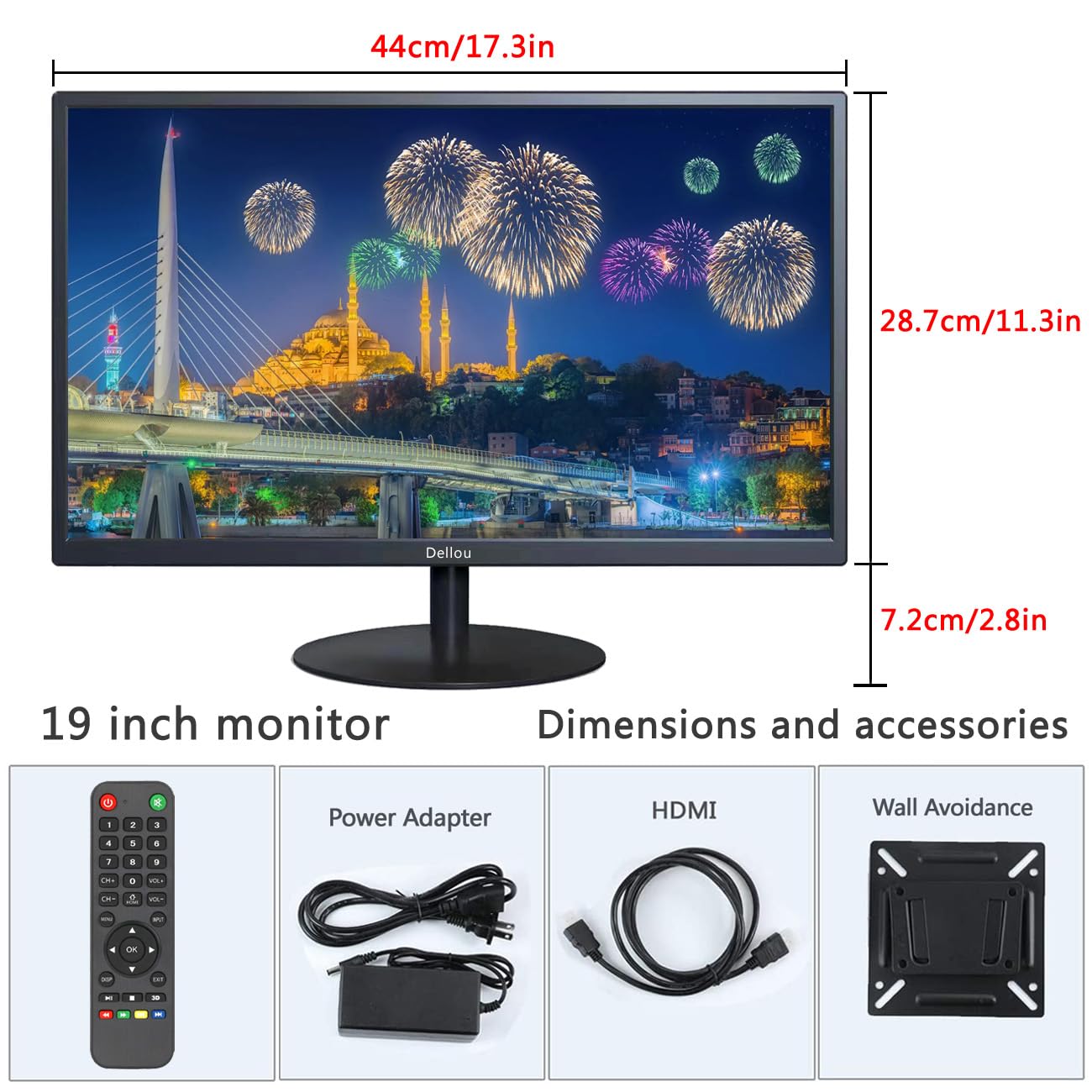 Elweyoo 19 inch Touch Screen Monitoring LCD Display Security Camera Monitor Multi-Function Interface HDMI, AV, BNC, VGA, USB, PC Input CCTV Computer Monitor Built-in Speaker 1440x900 Resolution