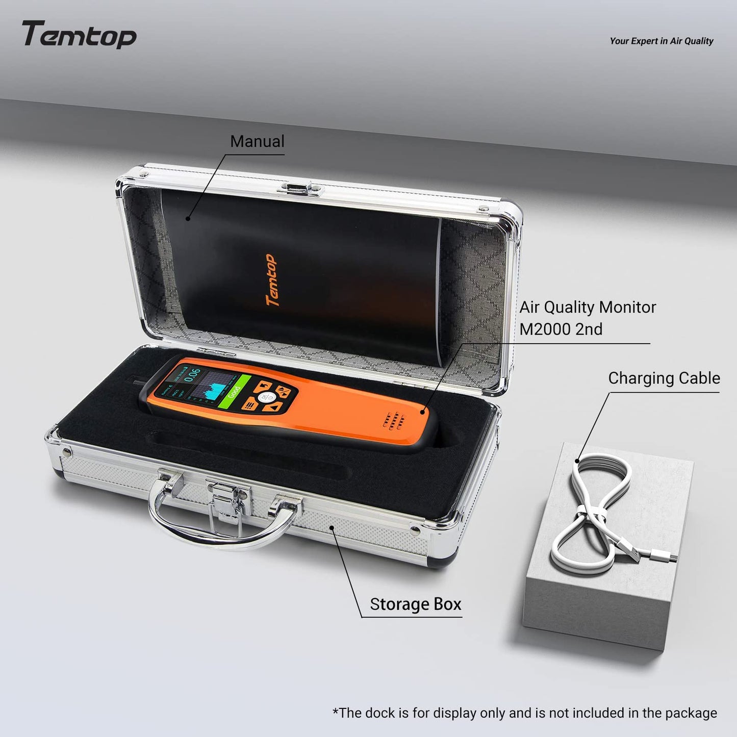 Temtop Air Quality Meter: Precision Indoor/Outdoor CO2, PM2.5, PM10, Detection with Audio Alarm, Temperature & Humidity Insights for Enhanced Home Comfort, M2000C