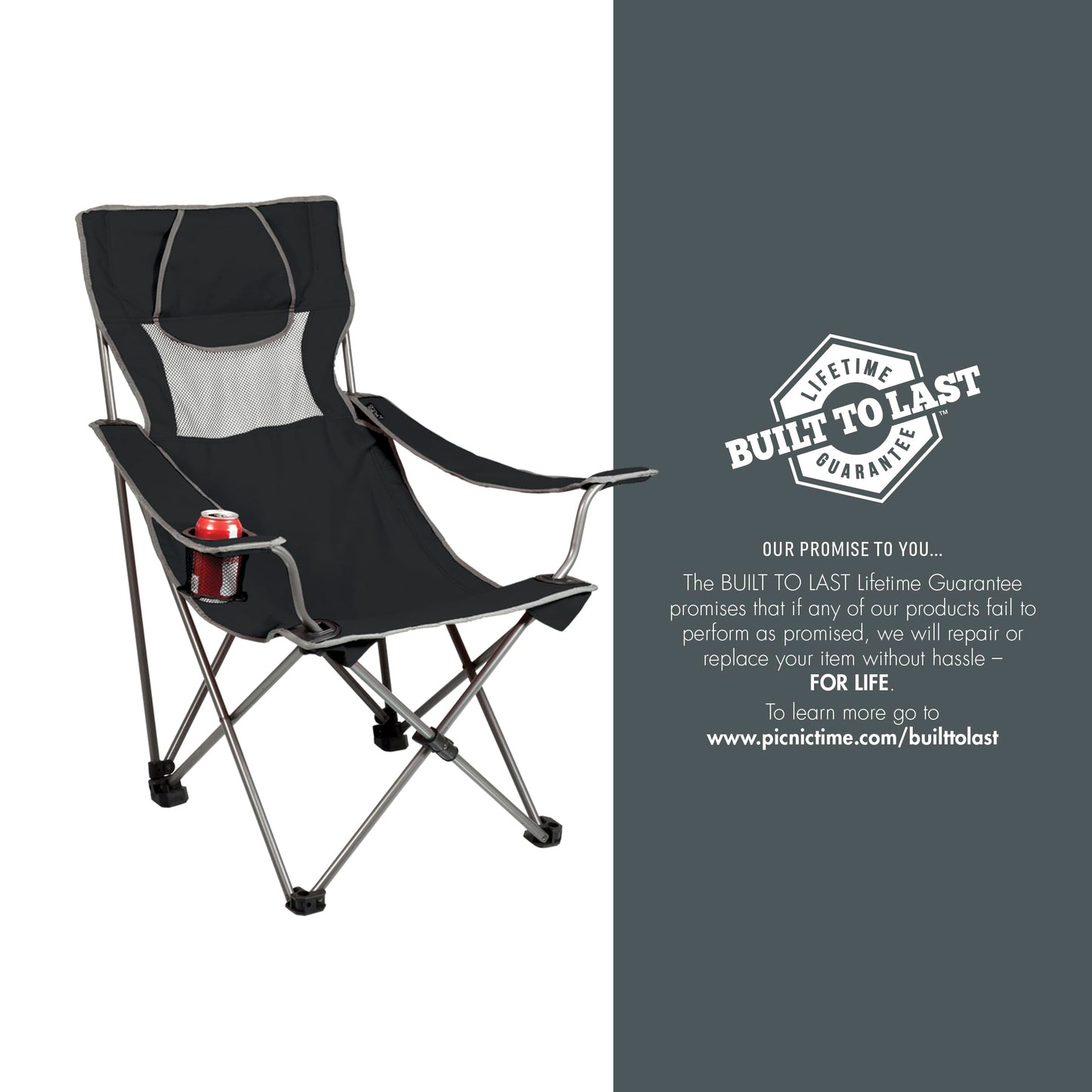 Picnic TIME NCAA USC Trojans Campsite Camping Chair, Picnic Chair, Outdoor Folding Chair with Carry Bag, Beach Chair, (Black with Gray Accents)
