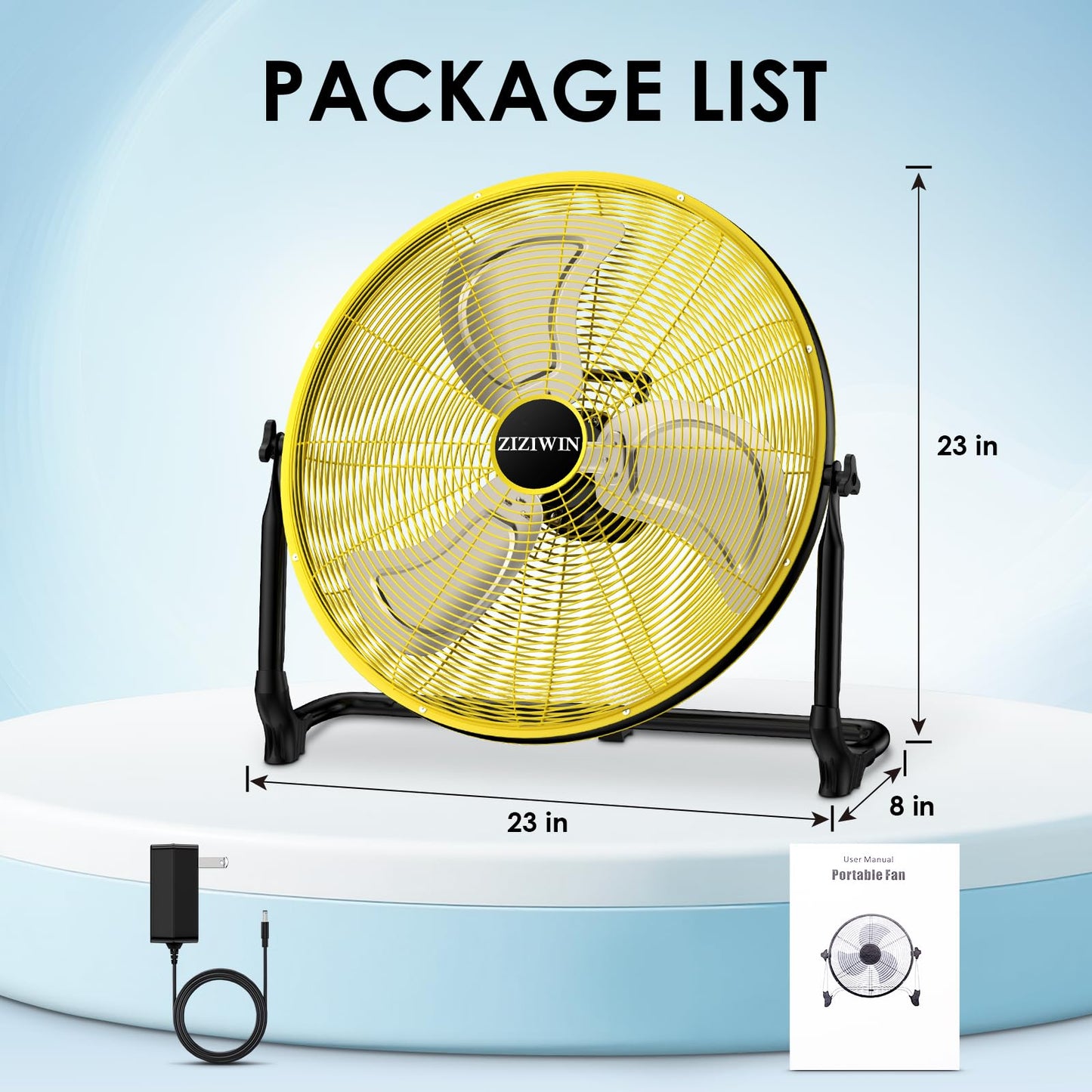 ZIZIWIN 20" Large Battery Fan, Portable Battery Operated Floor Fan, Rechargeable Cordless Camping Fan for Outside, 360° Tilt, USB Output, Wireless, for Home Outdoor Gazebo Office Garage Outside Gym