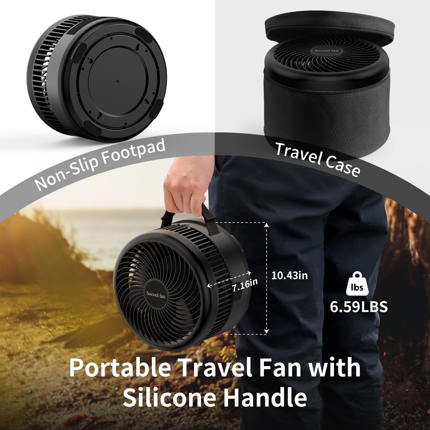 Socool 40000mAh Portable Fan Foldable Battery Rechargeable with 8 Speed & 106H, 90° Osciliating Floor Standing Fan Remote, Desk Fan with 8H Timer & LED Light for Home Outdoor Travel Camping