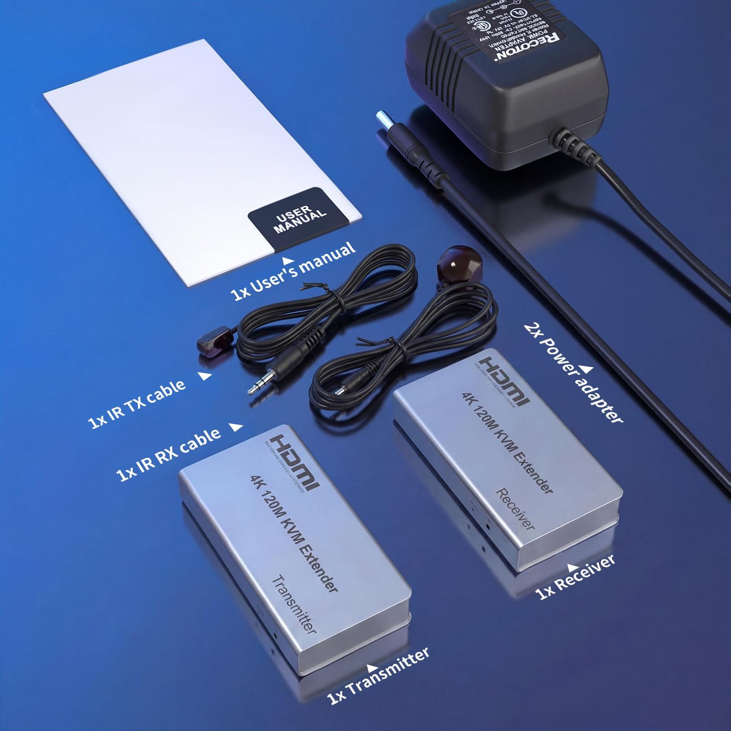 4K HDMI KVM USB Extender, 393ft Over Cat6, with Both Audio Port, Loop Out, IR, HDMI Over Ethernet, Keyboard Mouse Extension for PC, DVR, NVR, TV, Monitor, Projector