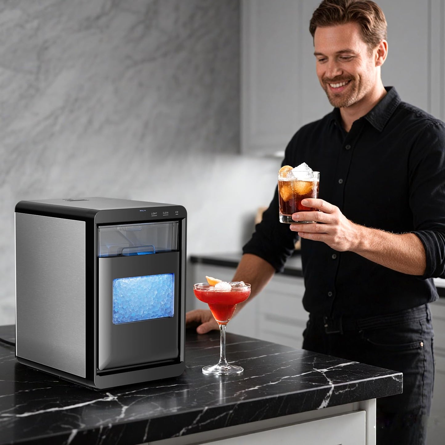 Antarctic Star Nugget Ice Maker Countertop - 44LB/Day, Self-Cleaning Portable Ice Machine with LED Display, 10-15 Minute Fast Ice Making for Home/Office/Bar