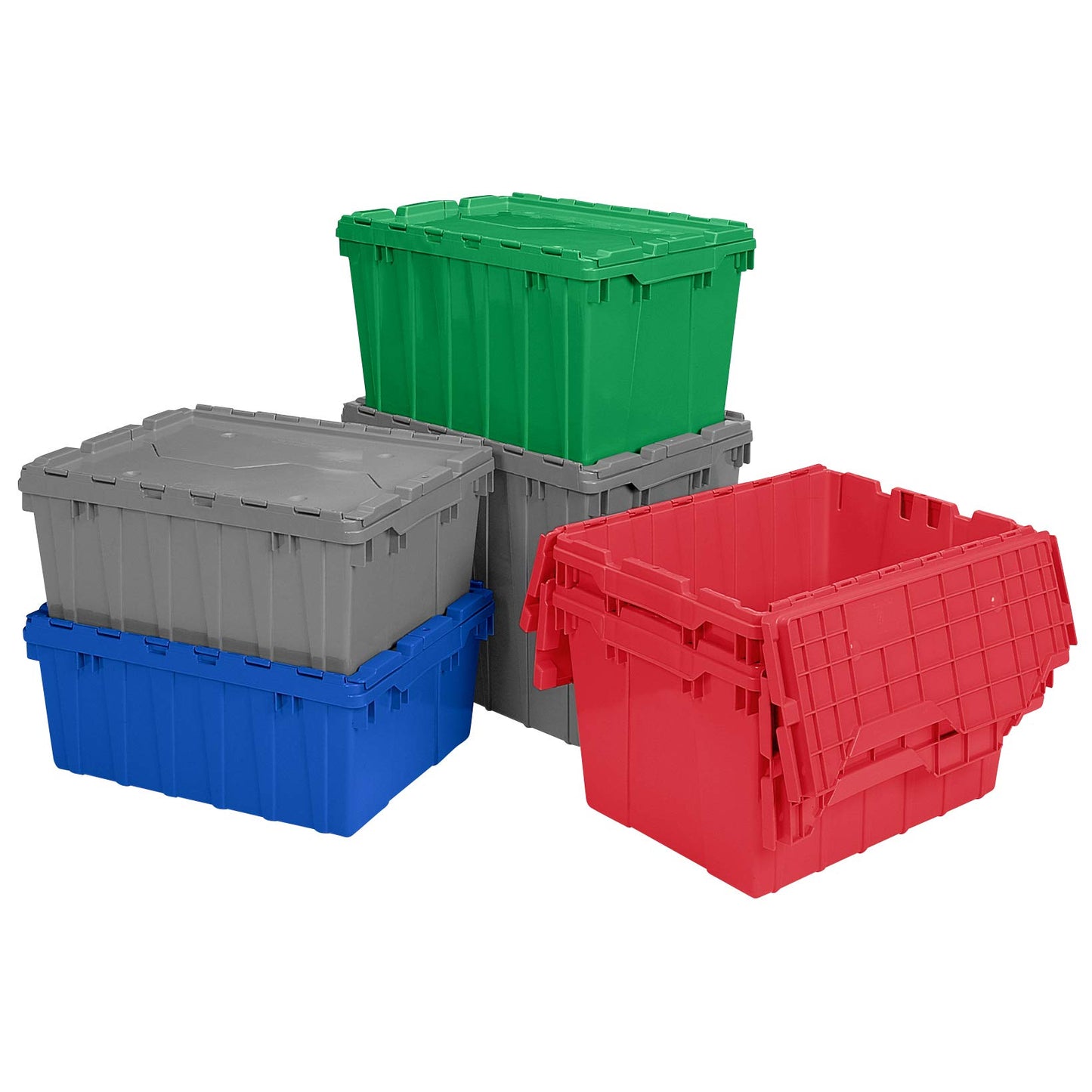 Akro-Mils 39170 Industrial Plastic Storage Tote with Hinged Attached Lid, (21-Inch L by 15-Inch W by 17-Inch H), Blue, (3-Pack)