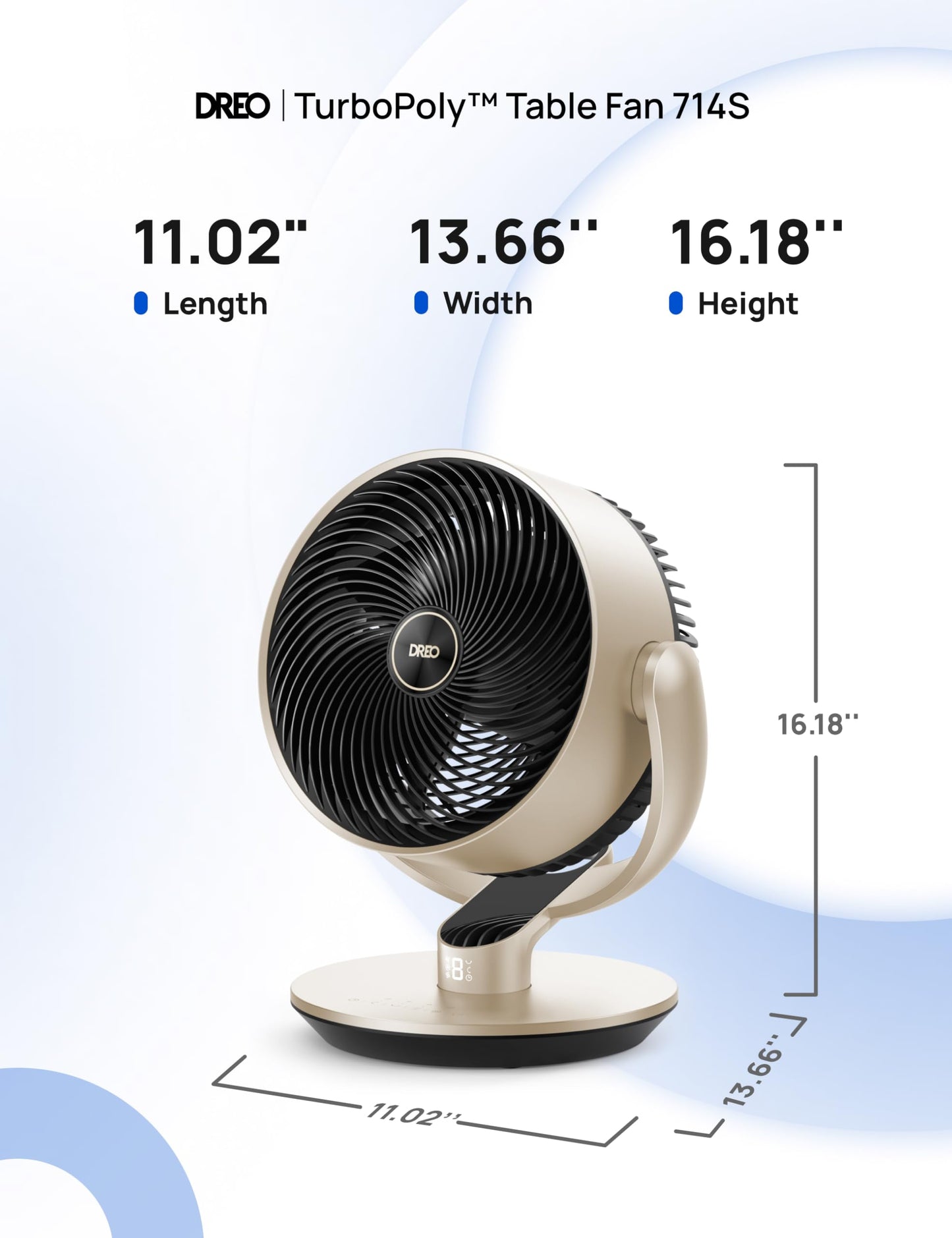 DREO 16''Height 20dB Quiet Smart Fans for Bedroom, DC Room Fan with Remote, 120ยฐ+120ยฐ Omni-Directional Oscillating Fan, 6 Modes, 9 Speeds, 12H Timer, Alexa/Google/WiFi/Voice Control, Gold