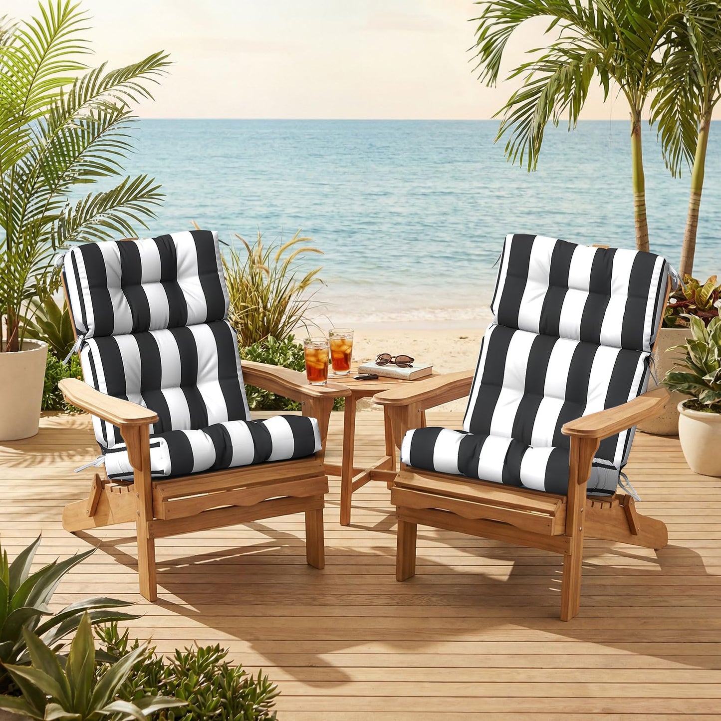 TWLEAR Outdoor High Back Patio Chair Cushions, Tufted Rocking Chair Cushions, Adirondack Cushions for Garden Porch Home Office Chair Use, 44β x 22β x 4β, 2 Pack, Cabana Black