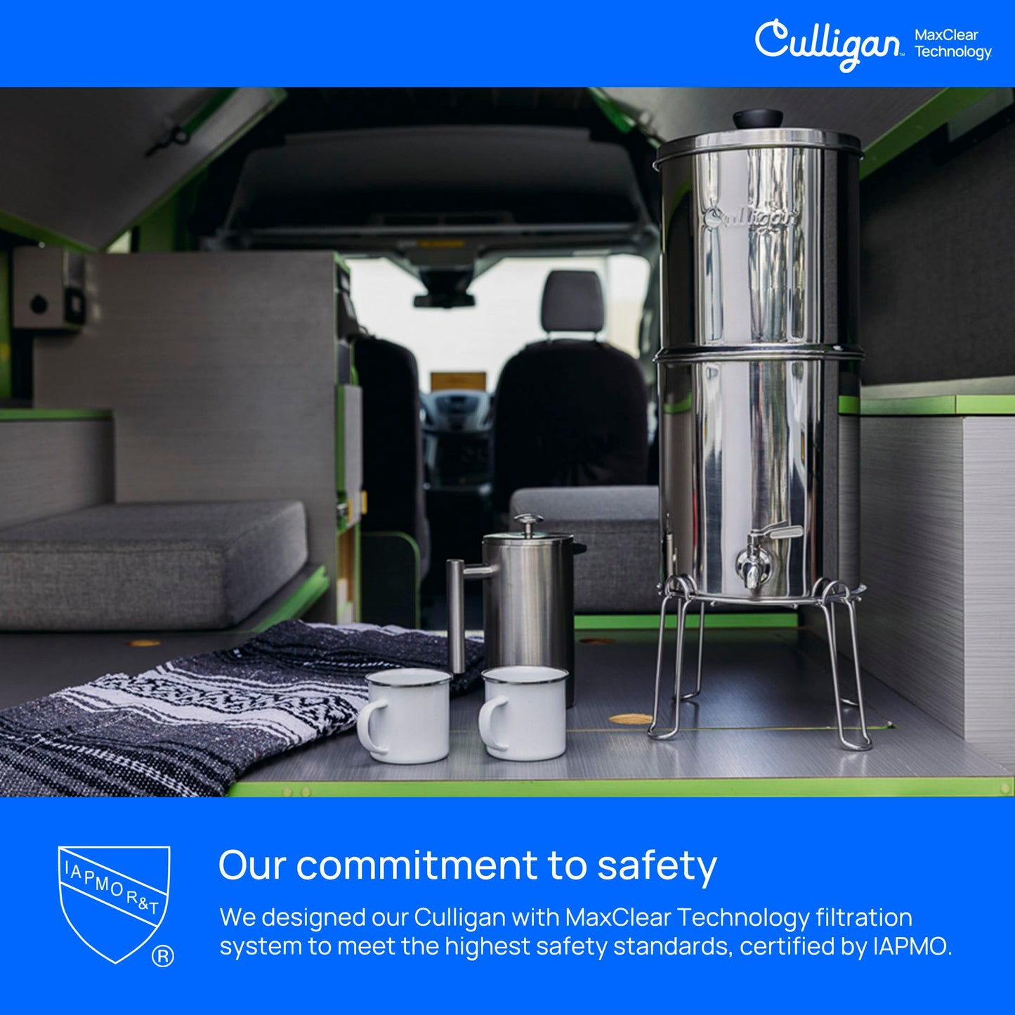 Culligan MaxClear 2.25 Gallon Gravity Water Filter System, Brushed Stainless-Steel Countertop Water Filter NSF/ANSI Certified to Reduce Microplastics, Lead & Total PFAS, with 1 Ceramic Filter