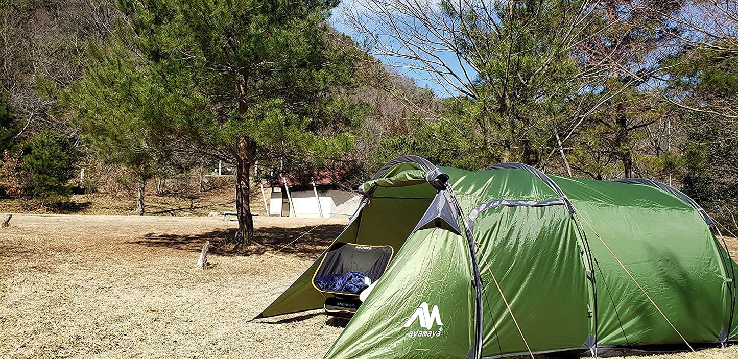 4 Person Tents for Camping, Ayamaya Tunnel Tent Camping with Vestibule 3-4 Person Waterproof, 2 Devided Rooms Bicycle Tent with Footprint for Bikepacking/Motorcycle Travel Hiking Mountaineering