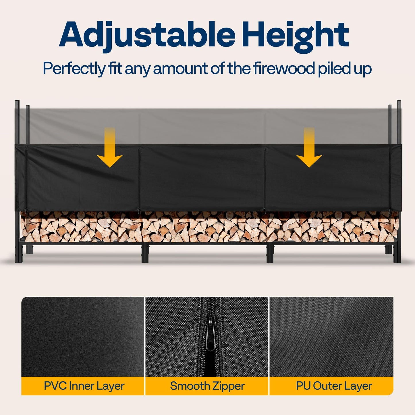 VIVOHOME 10ft Heavy-Duty Firewood Rack with Cover, Outdoor Log Holder Combo, Black and Upgraded 12ft Heavy-Duty Firewood Rack with Cover, 4400lb Capacity Log Holder, Black