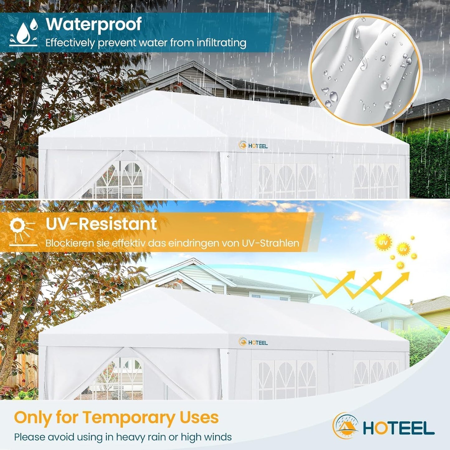HOTEEL 10x20FT Party Tent Outdoor Canopy for 20-30 People with 6 Removable Sidewalls, 2 Zipper Doors, 12 Ropes and 24 Stakes, Carpas para Fiestas for Wedding Patio Backyard Baby Shower, White