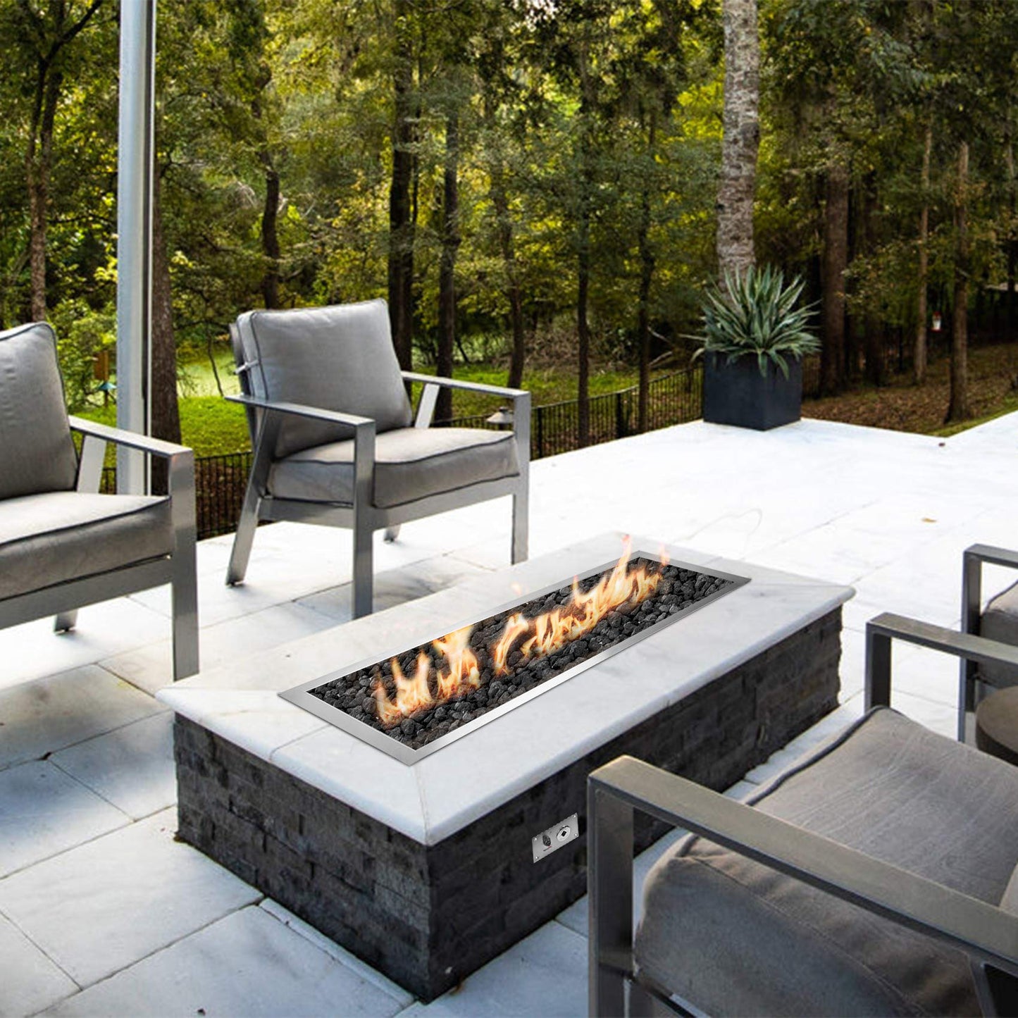 Stanbroil 48 x 14 Inch Rectangle Drop-in Fire Pit H-Burner Pan, Gas Fire Pit Insert for Outside DIY Fire Table, 304 Stainless Steel, BTU 185,000 Max