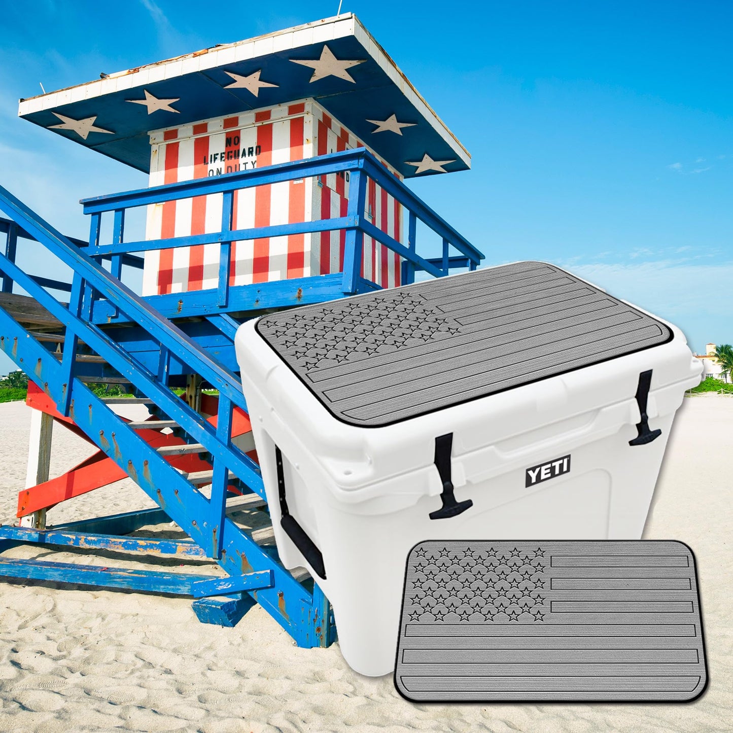 USATuff SeaDek EVA Mat Cooler Pad fits YETI 65 Tundra | Peel & Stick Application | Non Slip Comfort Accessories - US Flag (StormGray-Black)