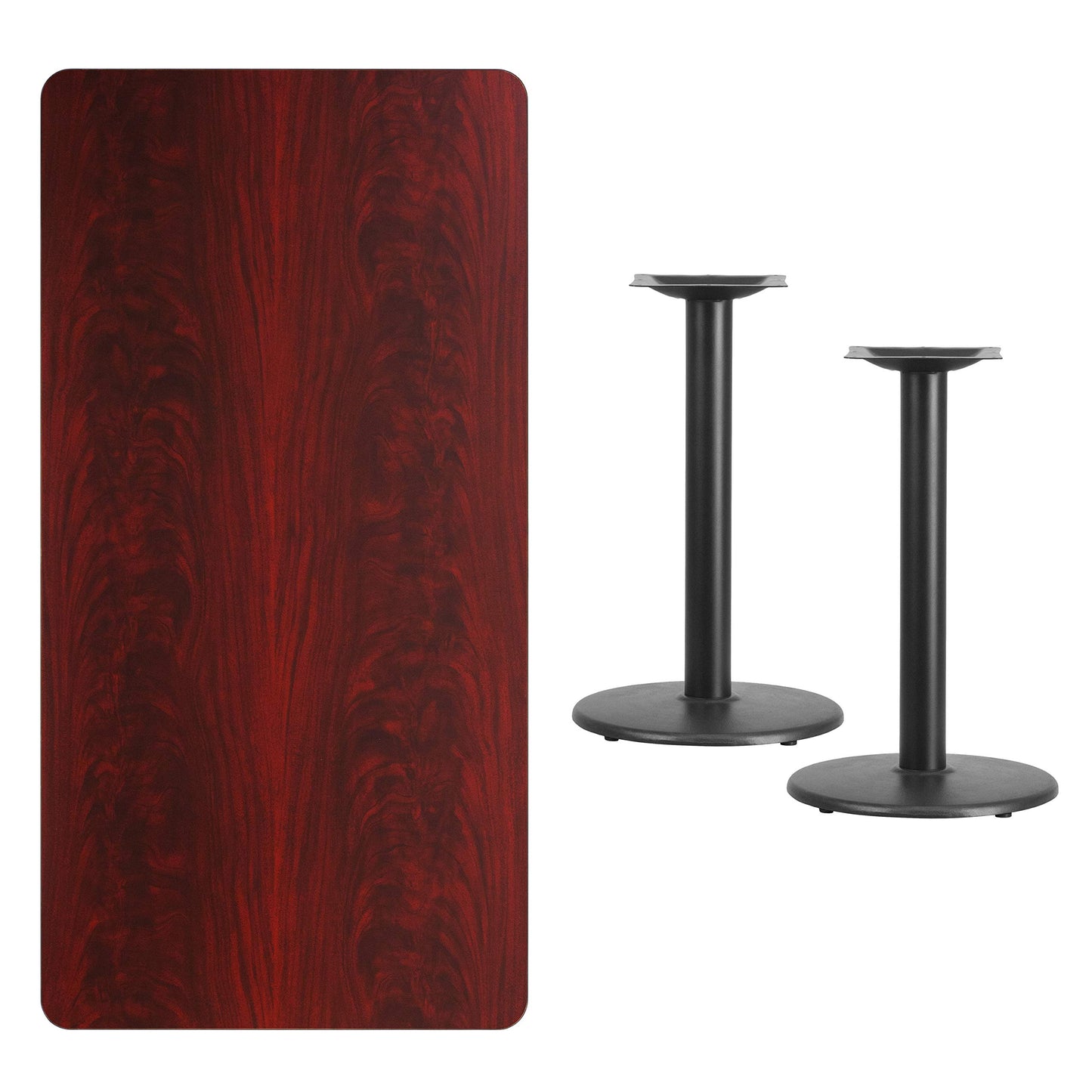 Flash Furniture 30'' x 60'' Rectangular Mahogany Laminate Table Top with 18'' Round Table Height Bases