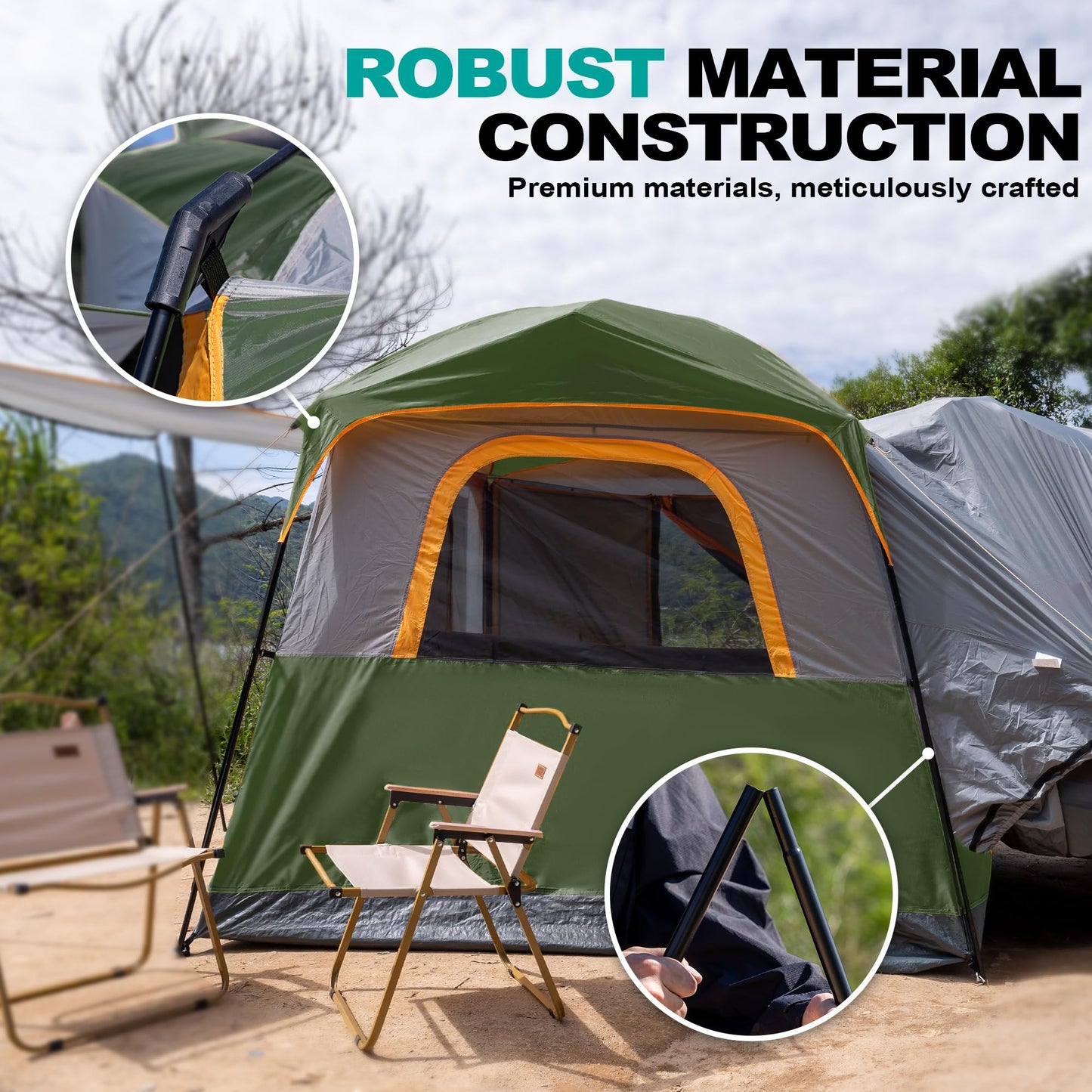 uniHimal SUV Tent for Camping,Waterproof PU2000mm, Fits 5-8 People,Spacious Double Layer Design, Includes Rainfly & Storage Bag, 8FT L x 8FT W x 7.2FT H,Green