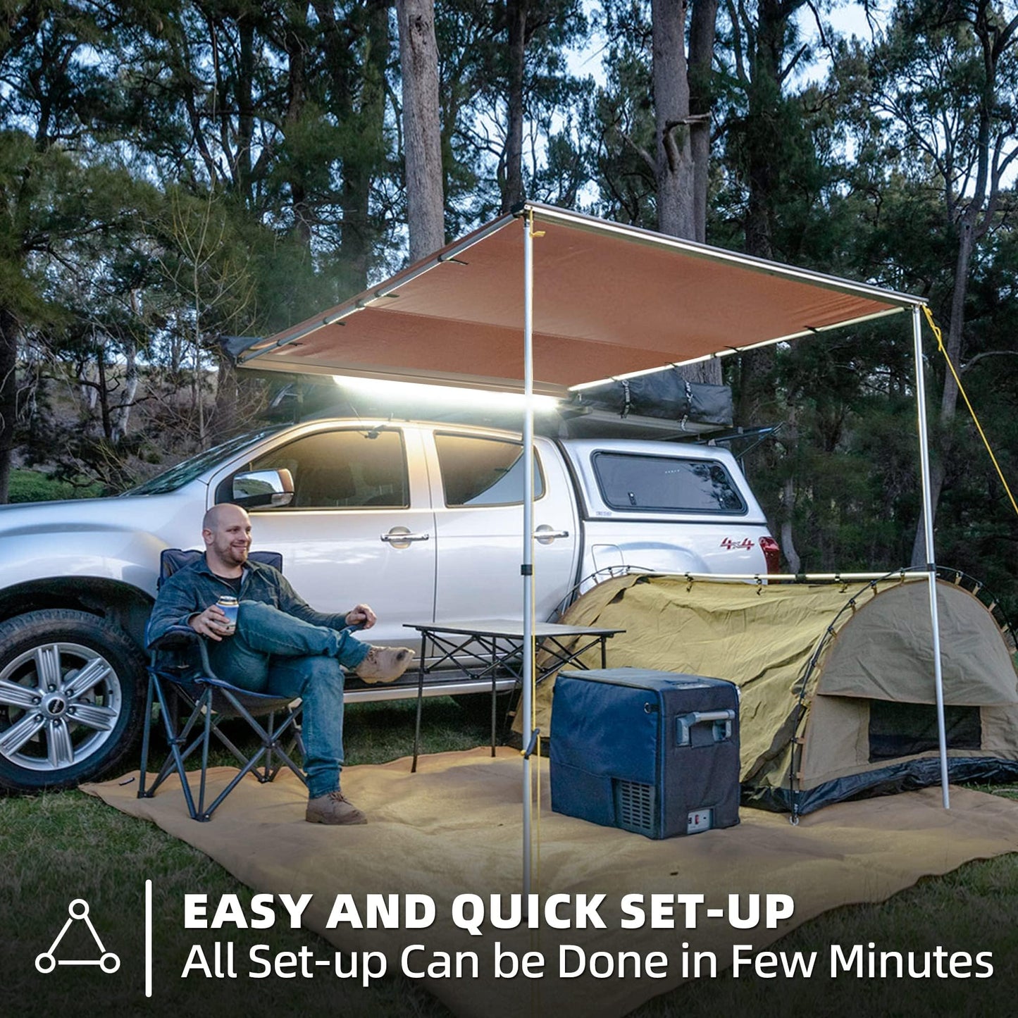 SAMOUT Vehicle Awning, 4.6ft x 8.2ft, Rooftop Pullout Ripstop UPF50+ Side Awning, Reinforced Hinges & Poles for Jeep/SUV/Truck/Van