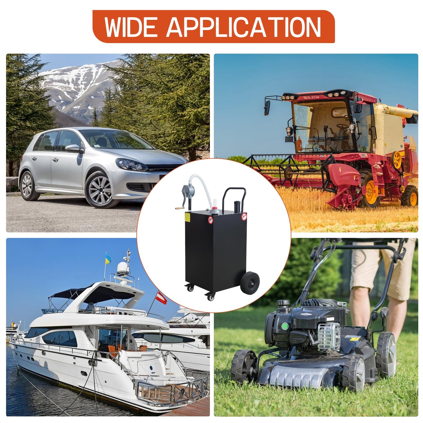 45 Gallon Fuel Caddy, Portable Gas Caddy with Manual Pump, Heavy Duty Gas with 4 Wheels, Diesel Fuel Can for Cars, Lawn Mowers, Trucks, ATVs, Boats 