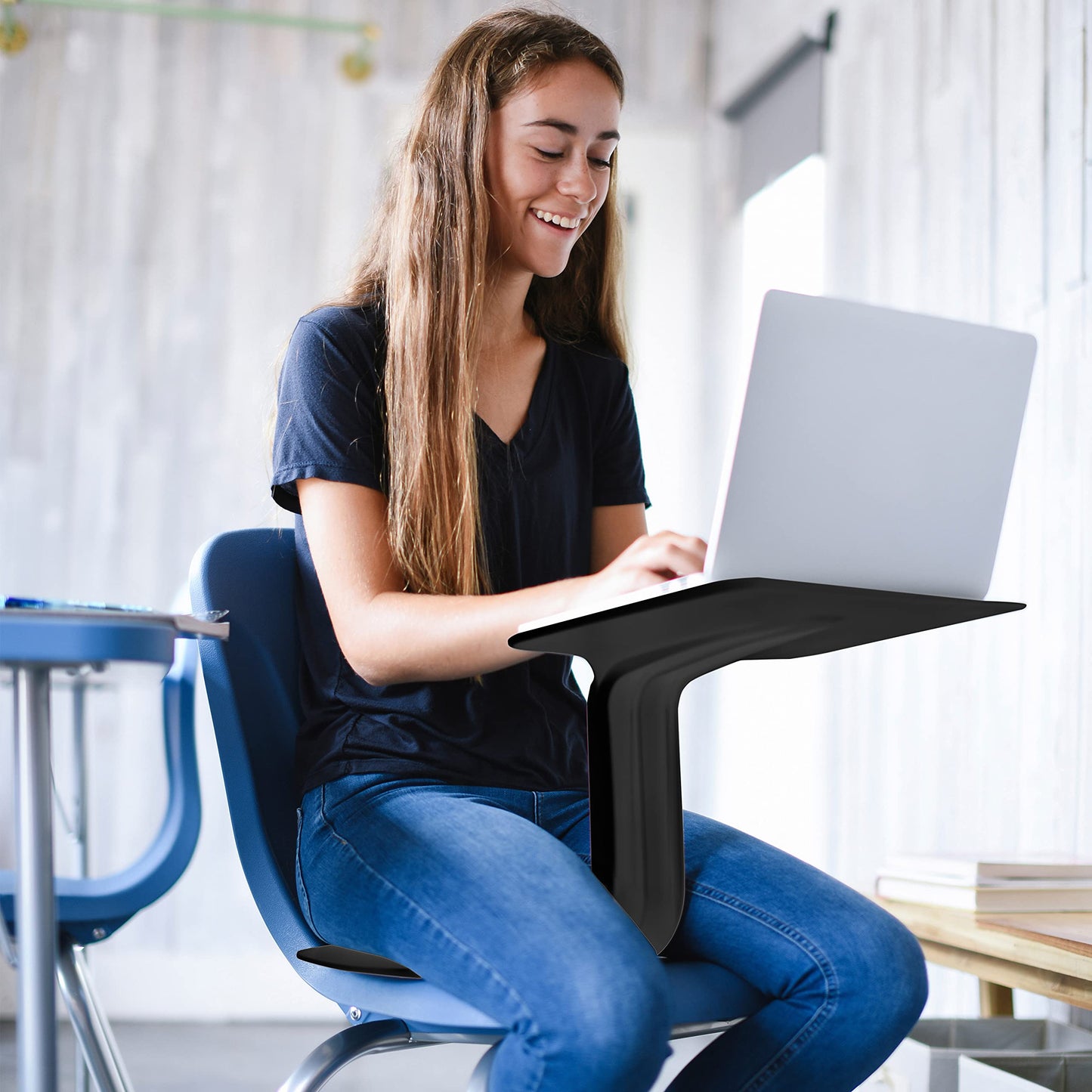 ECR4Kids The Surf Portable Lap Desk with Storage Cart, Flexible Seating, Black, 10-Pack