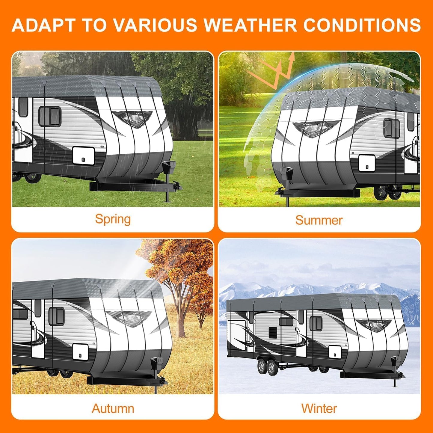 Camper Trailer Rv Roof Cover - Utility Travel Class A/B/C Pop Up Heavy Duty Covers 5th Wheel Sun Shade Motorhome Heat Equipment Motor Home Canopy Waterproof Tarp Heavy Hail Canvas,37.7 FT x12.5 FT