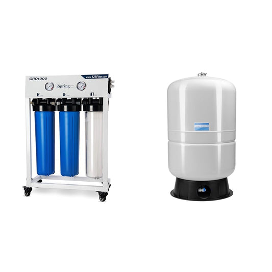 iSpring CRO1000 4-Stage Tankless Commercial Reverse Osmosis Water Filtration System & T40M 40 Gallon Pre-Pressurized Water Storage Tank for Reverse Osmosis RO Systems