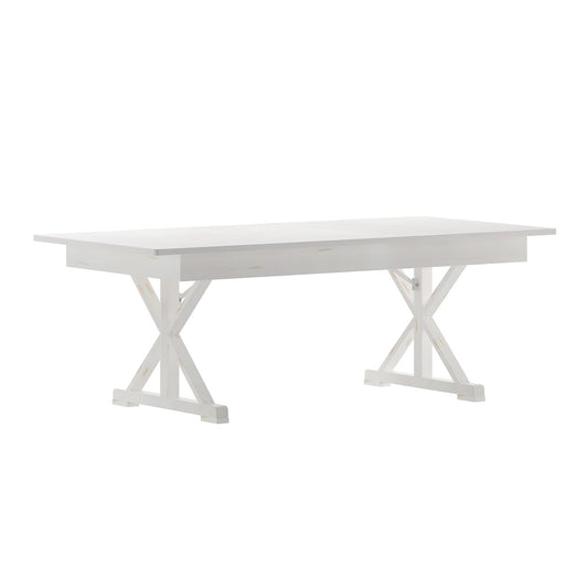 Flash Furniture Hercules Folding Farmhouse Dining Room Table with X Legs, Commercial Grade Rectangular Solid Pine Farm Table for 8, 7' x 40", Antique Rustic White