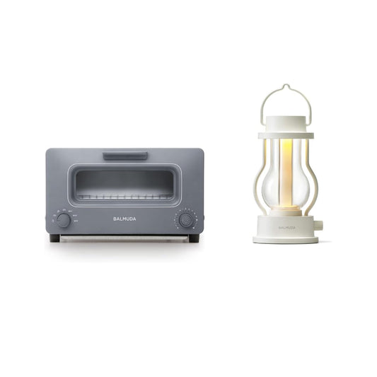 BALMUDA Combo Pack: The Toaster Gray & The Lantern White | Steam Toaster & Rechargeable LED Lantern