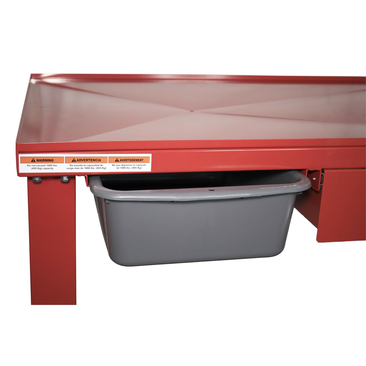K Tool International 75109 48" x 32" Tear Down Table for Garages, Repair Shops and DIY, 31" Height, Raised Edges, Offset Drain, 3-Gallon Drain Pan, Lockable Storage Drawer, 4" Swivel Casters, Red