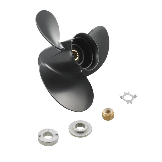 MARKGOO Propeller 10 3/8 X 13 Pitch RH 13 Spline Tooth for Mercury Mariner Outboard 25 30 35 40 45 50 55 60 70 HP Boat Motor Engine Parts Aluminum Prop with Hub Nut Kit 48-73136A45