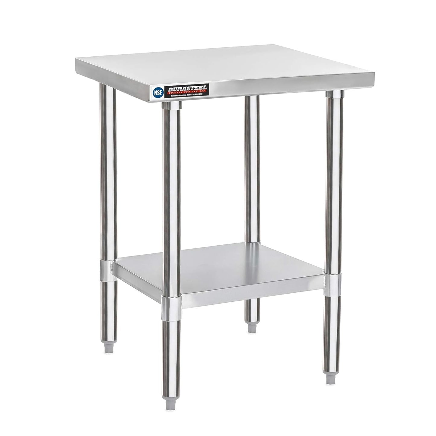 DuraSteel 30x18 Stainless Steel Work Table - NSF Commercial Prep Metal Table - Outdoor Pizza Oven Stand w/Under Shelf - Kitchen Island Laundry Utility Garage Microwave Stand Large Rolling Storage Cart