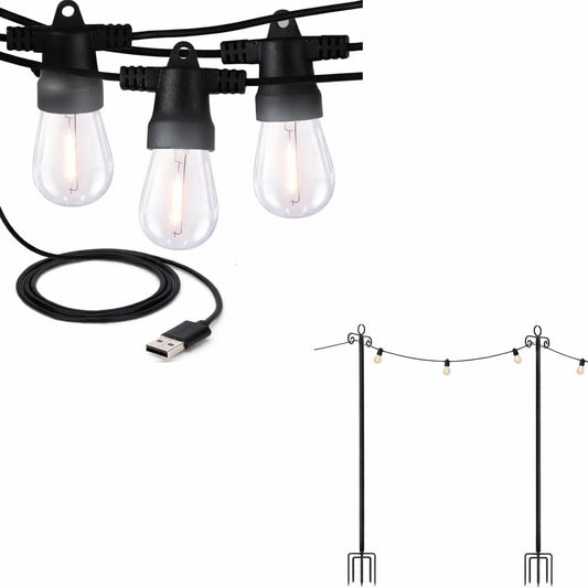 Brightech Bundle Ambience Pro USB Powered String Lights - 24 Ft + 4-Pack 10FT String Light Poles