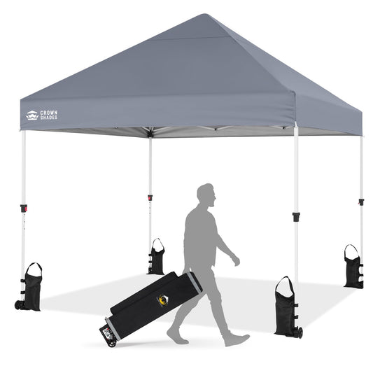 CROWN SHADES Pop Up Canopy Tent, 8x8 Commercial Canopy Tent with 4" Wheels, 4 Upgraded Weights, Patented Centerlock, 400D Strength Oxford Fabric, Sto'N Go Bag, Gray