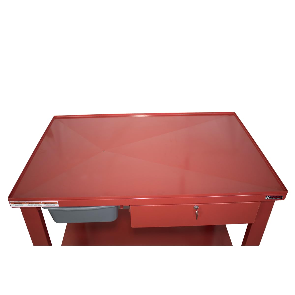 K Tool International 75109 48" x 32" Tear Down Table for Garages, Repair Shops and DIY, 31" Height, Raised Edges, Offset Drain, 3-Gallon Drain Pan, Lockable Storage Drawer, 4" Swivel Casters, Red