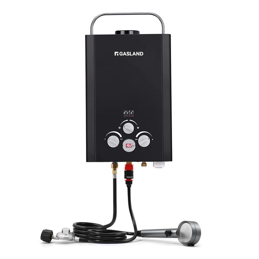 GASLAND BE158B 6L Portable Water Heater Camping | Digital Display & Multi-Protection |1.58 GPM Propane Tankless Hot Water Heater for Outdoor & Mobile Use, Black