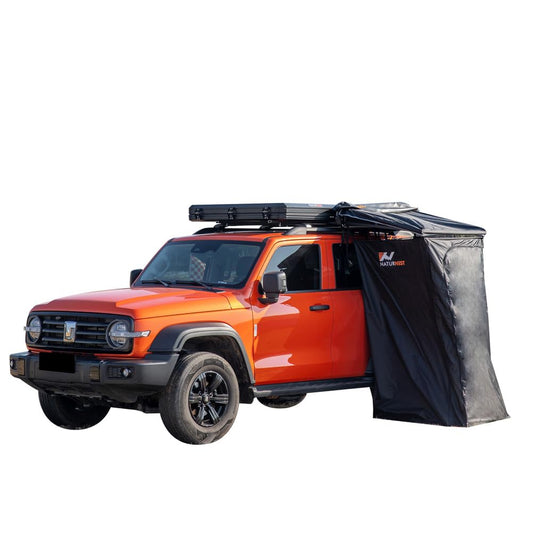 SPOFLYINN Car Side Shower Room Roof Top Popup Toilet Tent Privacy Protection Shower Tent Shower Awning with LED Strip Light for Camping Black