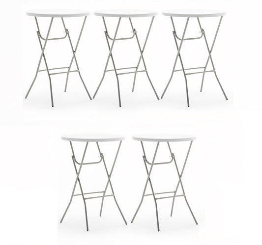 BTExpert 32” Round Bar Height Folding Table Set of 5 – 43” High Top Commercial Plastic Table, White Granite, Portable Heavy-Duty Cocktail Table for Wedding, Party, Event, Indoor Outdoor Use