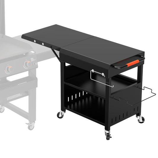 Outdoor Grill Table Cart for Blackstone 28"/36" Omnivore Griddle, 50" x 22“ Large Outdoor Kitchen Island with Foldable Side Table for Blackstone 17”/22” Griddle, Home BBQ, Tailgates, Cookouts